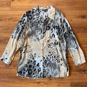 Piccadilly Fashions Sheer Cheetah Print Button Down Tunic